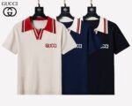 Gucci Multicolor Color Block Collar Logo Embroidery Men Short Sleeve Knit Polo Shirt