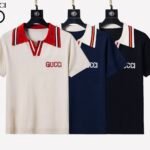 Gucci Multicolor Color Block Collar Logo Embroidery Men Short Sleeve Knit Polo Shirt