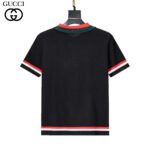 Gucci Black & White Color Block Trim Oval Badge Men Casual Short Sleeve Knit Polo Shirt - Image 4