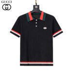 Gucci Black & White Color Block Trim Oval Badge Men Casual Short Sleeve Knit Polo Shirt - Image 3