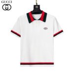 Gucci Black & White Color Block Trim Oval Badge Men Casual Short Sleeve Knit Polo Shirt - Image 2