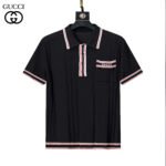 Gucci Multicolor Vertical Ribbed Stripe Collar Pocket Logo Men Short Sleeve Knit Polo Shirt - Image 2