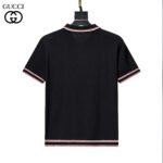 Gucci Multicolor Vertical Ribbed Stripe Collar Pocket Logo Men Short Sleeve Knit Polo Shirt - Image 5