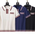 Gucci Multicolor Vertical Ribbed Stripe Collar Pocket Logo Men Short Sleeve Knit Polo Shirt