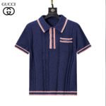 Gucci Multicolor Vertical Ribbed Stripe Collar Pocket Logo Men Short Sleeve Knit Polo Shirt - Image 3