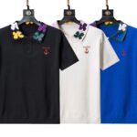 Gucci Multicolor Floral Collar Anchor Embroidery Men Short Sleeve Knit Polo Shirt