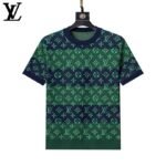 Louis Vuitton Striped Monogram Jacquard Men Casual Short Sleeve Knit T-Shirt