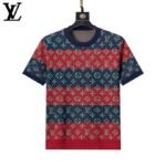 Louis Vuitton Striped Monogram Jacquard Men Casual Short Sleeve Knit T-Shirt - Image 2
