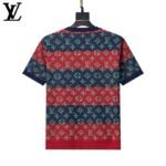 Louis Vuitton Striped Monogram Jacquard Men Casual Short Sleeve Knit T-Shirt - Image 3