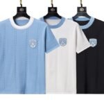 Louis Vuitton Vertical Cable Knit Shield Badge Men Casual Short Sleeve Knit T-Shirt