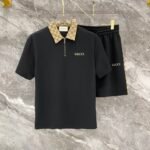 Gucci Black Monogram Collar Half-Zip Polo & Drawstring Shorts Two-Piece Men Set