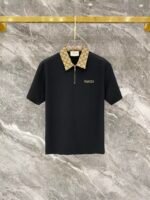 Gucci Black Monogram Collar Half-Zip Polo & Drawstring Shorts Two-Piece Men Set - Image 2