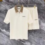 Gucci Beige Monogram Collar Half-Zip Polo & Drawstring Shorts Two-Piece Men Set