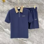 Gucci Navy Monogram Collar Half-Zip Polo & Drawstring Shorts Two-Piece Men Set