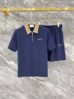 Gucci Navy Monogram Collar Half-Zip Polo & Drawstring Shorts Two-Piece Men Set