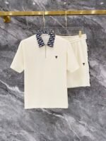 Christian Dior Cream Monogram Collar Half-Zip Polo & Drawstring Shorts Two-Piece Men Casual Set