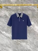 Christian Dior Navy Monogram Collar Half-Zip Polo & Drawstring Shorts Two-Piece Men Casual Set - Image 3