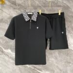 Christian Dior Black Monogram Collar Half-Zip Polo & Drawstring Shorts Two-Piece Men Casual Set