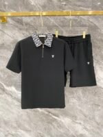 Christian Dior Black Monogram Collar Half-Zip Polo & Drawstring Shorts Two-Piece Men Casual Set