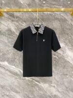 Christian Dior Black Monogram Collar Half-Zip Polo & Drawstring Shorts Two-Piece Men Casual Set - Image 2