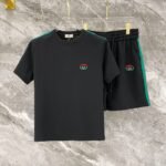 Gucci Black Side Stripe Logo T-Shirt & Drawstring Shorts Two-Piece Men Casual Set