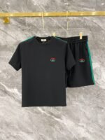 Gucci Black Side Stripe Logo T-Shirt & Drawstring Shorts Two-Piece Men Casual Set