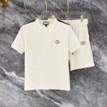 Gucci Cream Side Stripe Logo T-Shirt & Drawstring Shorts Two-Piece Men Casual Set