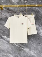 Gucci Cream Side Stripe Logo T-Shirt & Drawstring Shorts Two-Piece Men Casual Set