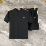 Prada Black Side Stripe Triangle Badge T-Shirt & Drawstring Shorts Two-Piece Men Casual Set