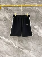 Prada Black Side Stripe Triangle Badge T-Shirt & Drawstring Shorts Two-Piece Men Casual Set - Image 5