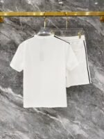Prada White Side Stripe Triangle Badge T-Shirt & Drawstring Shorts Two-Piece Men Casual Set - Image 2