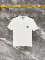 Prada White Side Stripe Triangle Badge T-Shirt & Drawstring Shorts Two-Piece Men Casual Set - Image 3