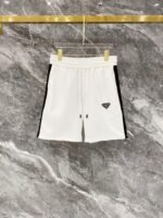 Prada White Side Stripe Triangle Badge T-Shirt & Drawstring Shorts Two-Piece Men Casual Set - Image 5