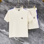 Moncler Cream Stripe Shoulder Crew Neck Tee & Drawstring Shorts Co-Ord Set