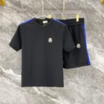 Moncler Black Stripe Shoulder Crew Neck Tee & Drawstring Shorts Co-Ord Set