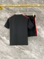 Moncler Black Stripe Shoulder Crew Neck Tee & Drawstring Shorts Co-Ord Set - Image 2