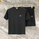 Gucci Black Monogram Trim Colorful Logo Tee & Drawstring Shorts Co-Ord Set