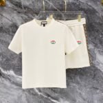 Gucci Cream Monogram Trim Colorful Logo Tee & Drawstring Shorts Co-Ord Set