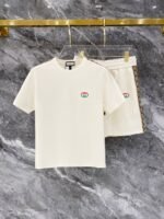 Gucci Cream Monogram Trim Colorful Logo Tee & Drawstring Shorts Co-Ord Set