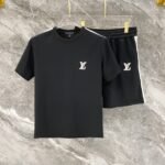 Louis Vuitton White Stripe Crew Neck Tee & Shorts Co-Ord Set In Black