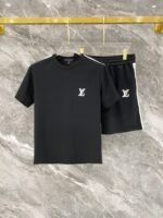 Louis Vuitton White Stripe Crew Neck Tee & Shorts Co-Ord Set In Black