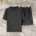 Louis Vuitton Black Allover Logo & Check Print Tee & Drawstring Shorts Co-Ord Set