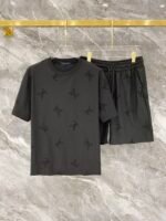 Louis Vuitton Black Allover Logo & Check Print Tee & Drawstring Shorts Co-Ord Set