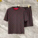 Louis Vuitton Black RedTwo-Tone Monogram Print Tee & Drawstring Shorts Co-Ord Set