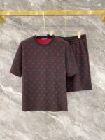 Louis Vuitton Black RedTwo-Tone Monogram Print Tee & Drawstring Shorts Co-Ord Set