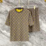 Louis Vuitton Gray Yellow Two-Tone Monogram Print Tee & Drawstring Shorts Co-Ord Set