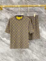 Louis Vuitton Gray Yellow Two-Tone Monogram Print Tee & Drawstring Shorts Co-Ord Set