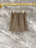 Louis Vuitton Gray Yellow Two-Tone Monogram Print Tee & Drawstring Shorts Co-Ord Set - Image 4