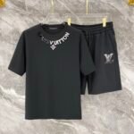 Louis Vuitton Black Rhinestone Letter Logo Crew Neck T-Shirt & Drawstring Shorts Two-Piece Set