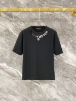 Louis Vuitton Black Rhinestone Letter Logo Crew Neck T-Shirt & Drawstring Shorts Two-Piece Set - Image 2